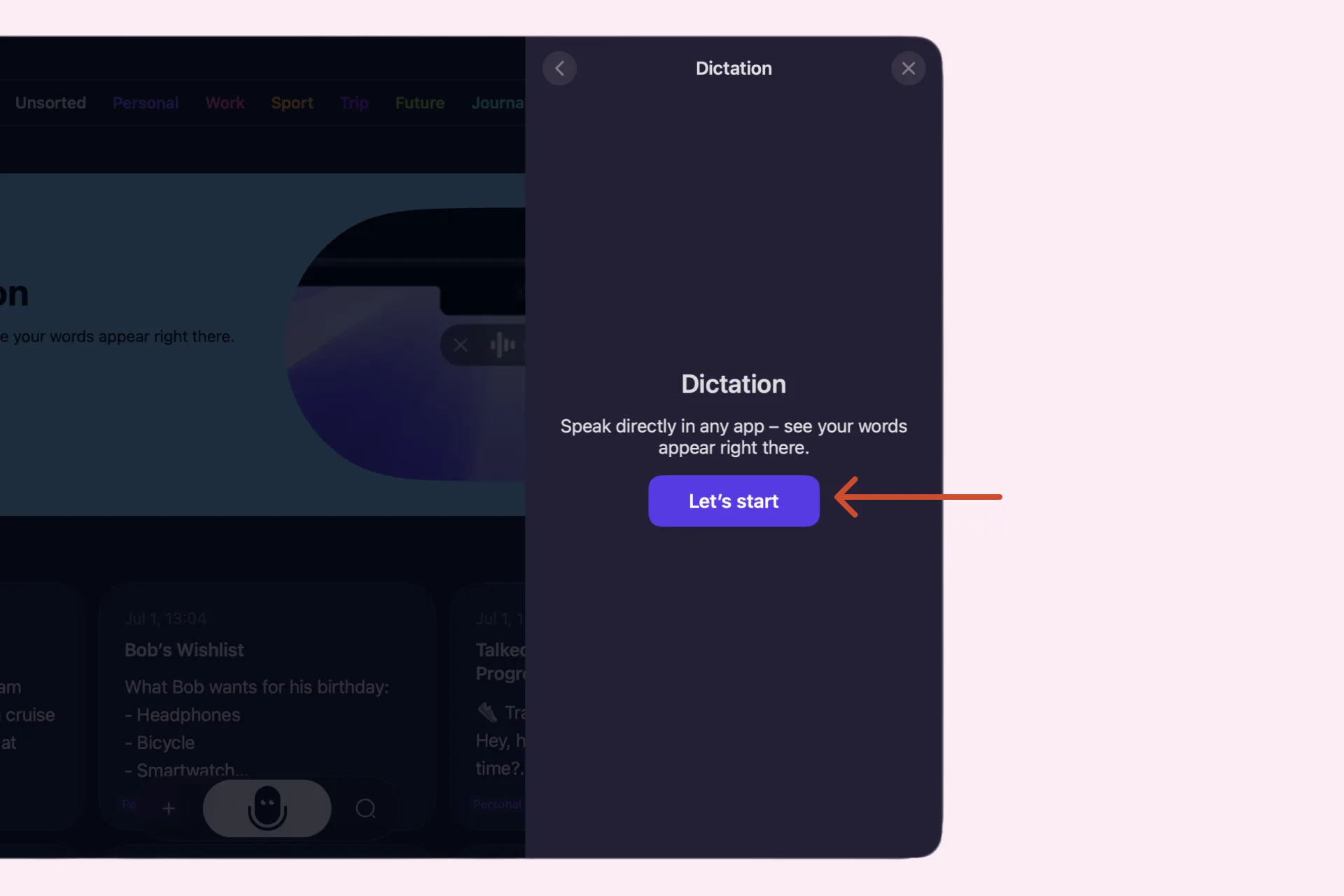 The Dictation section in Settings