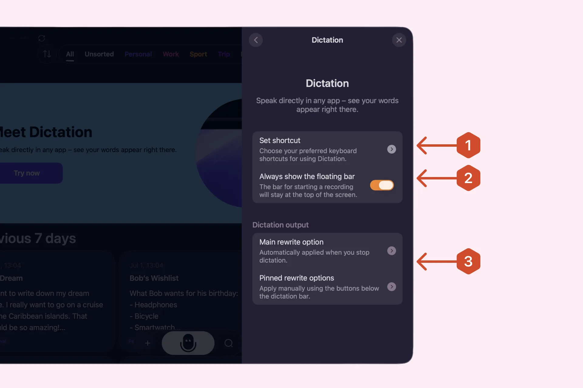 Dictation settings on Mac