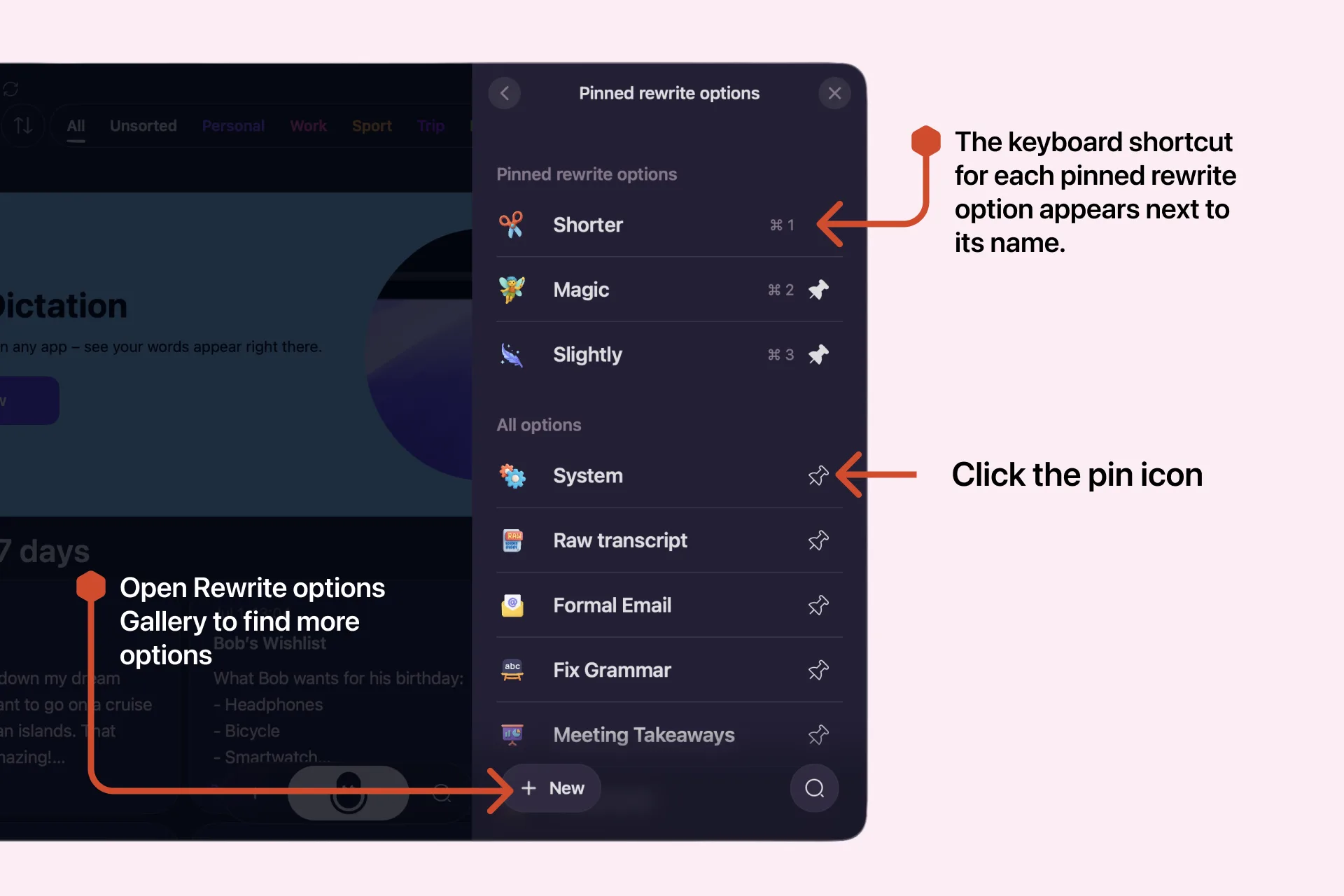 Choose your pinned rewrite options