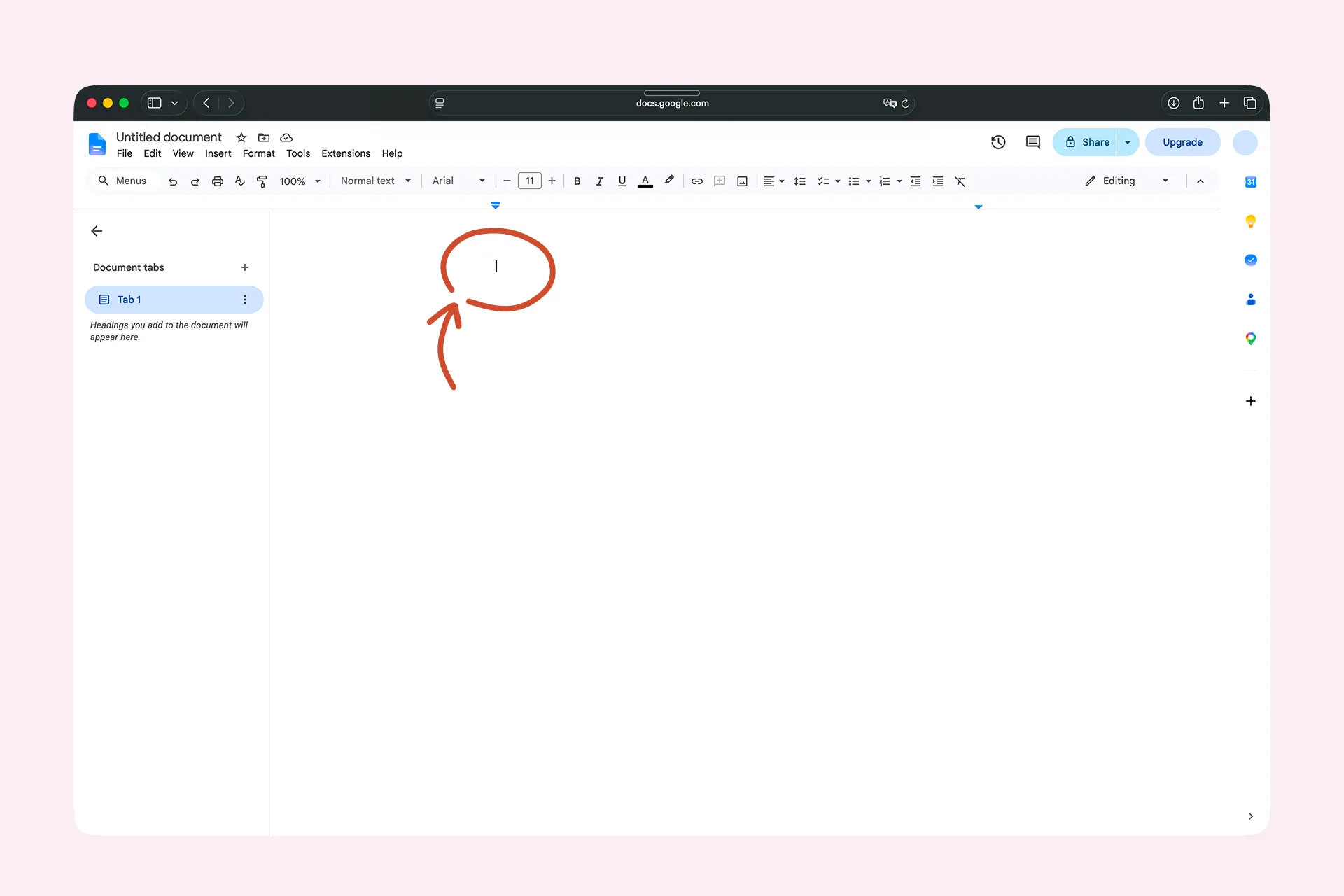 Place your cursor before you dictate