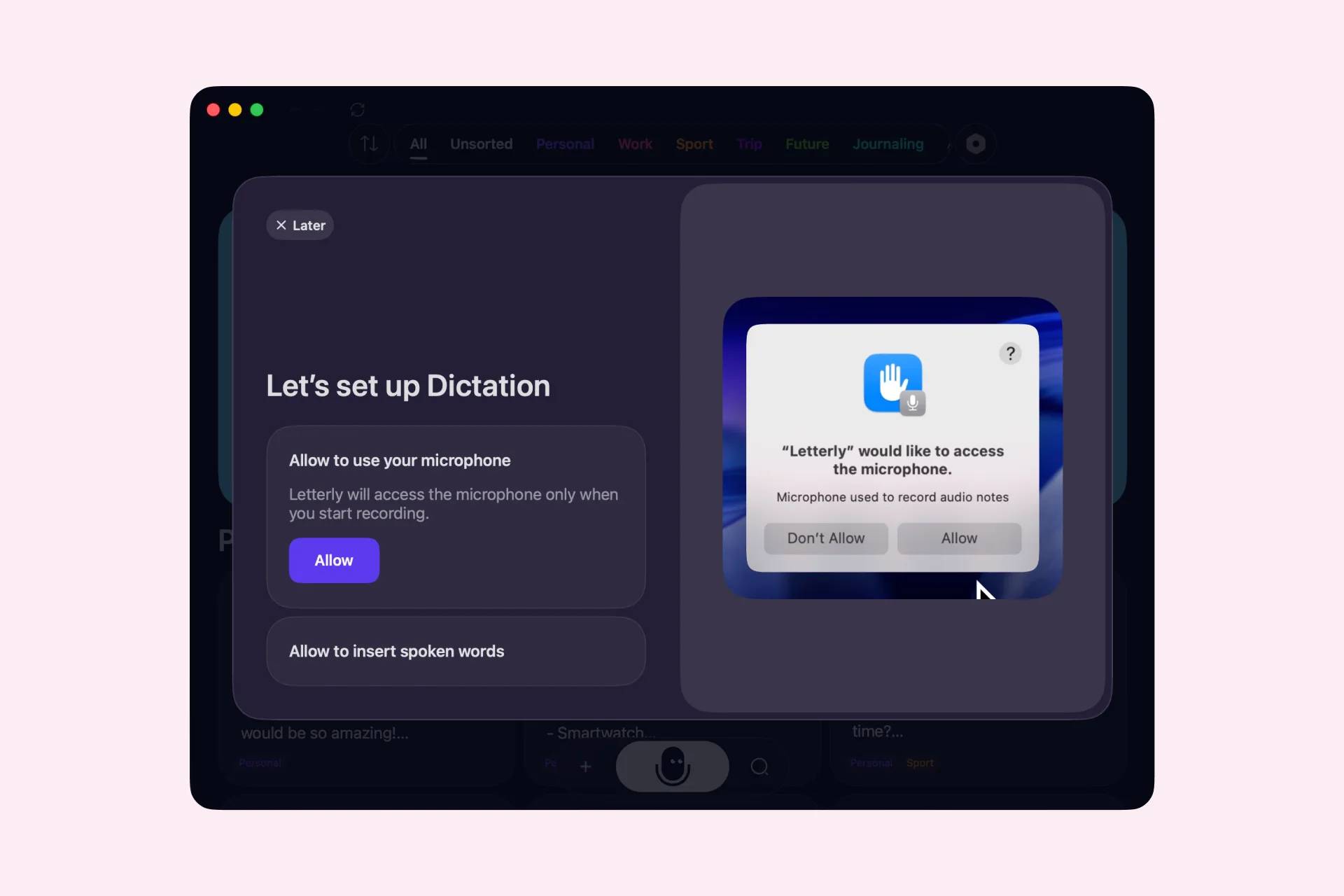Allow microphone access for Letterly