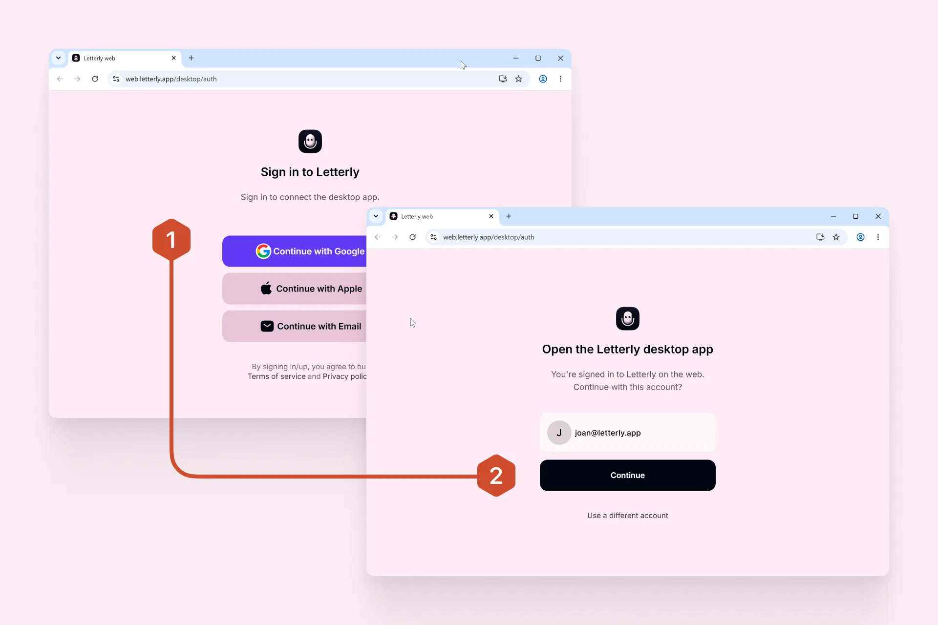 Sign in in your browser, then continue to the desktop app