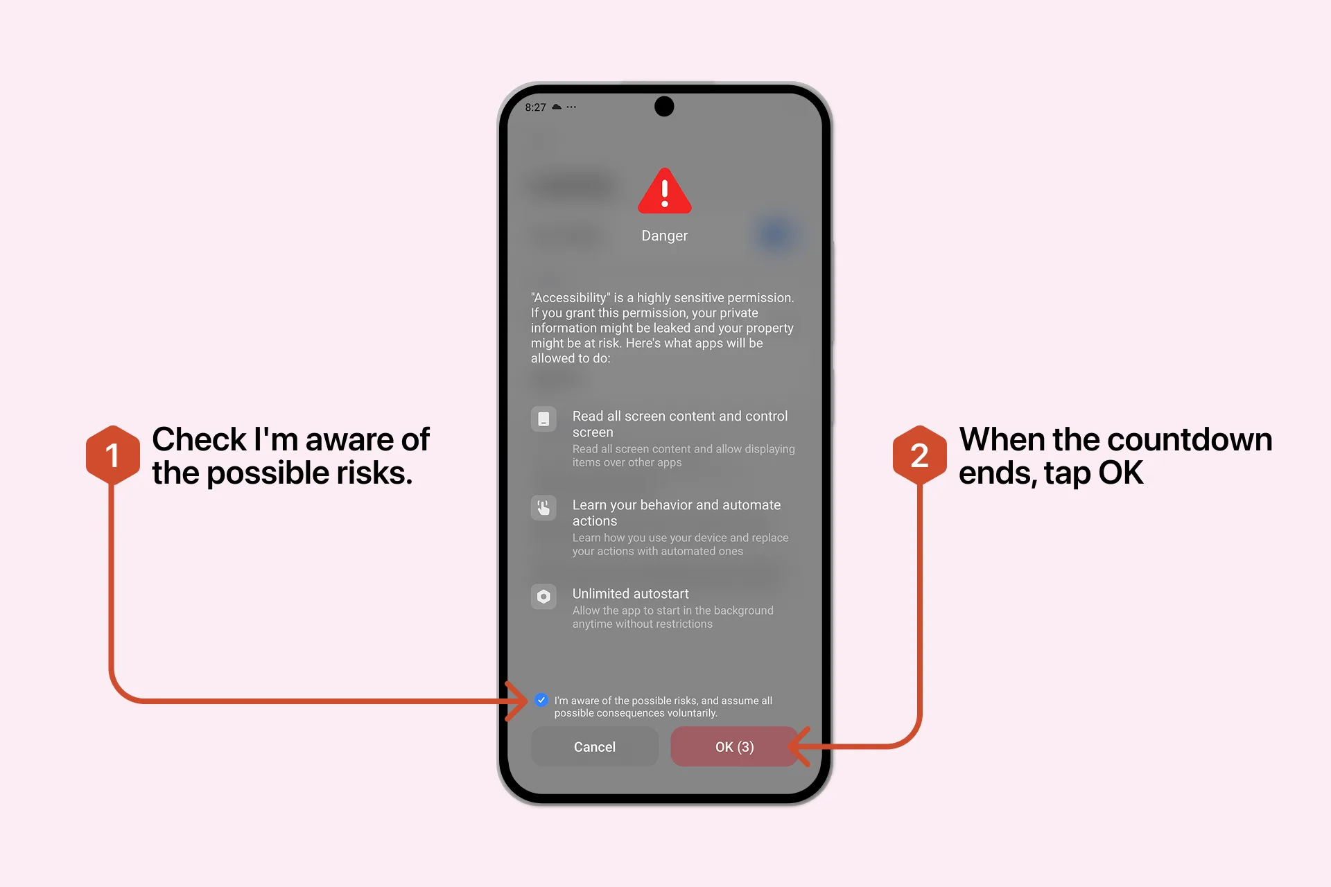 Confirm the Android Accessibility warning
