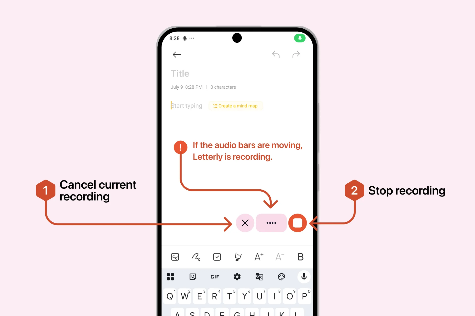 Recording controls on the Dictation Bubble