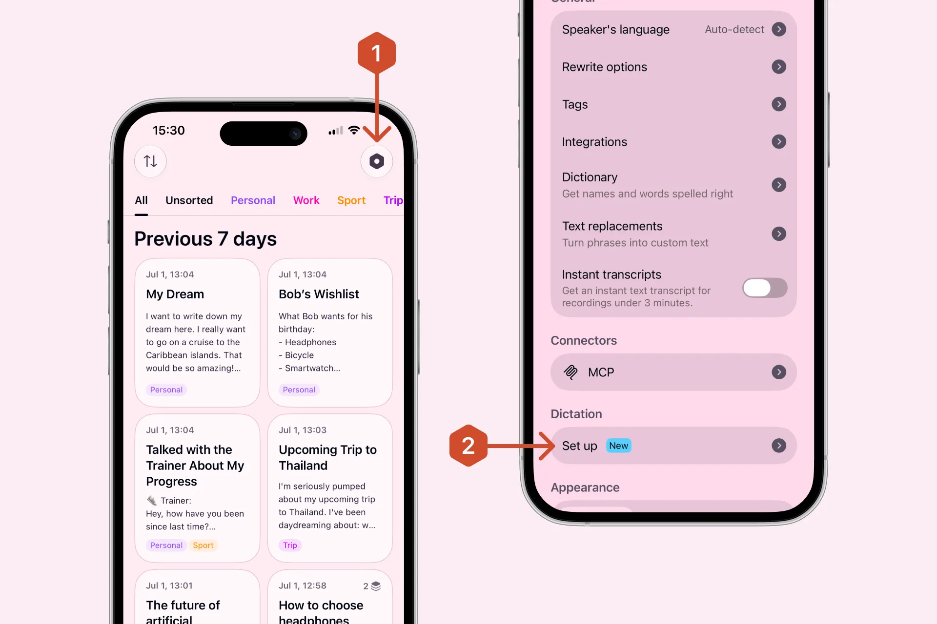 Or start the setup from Settings → Dictation