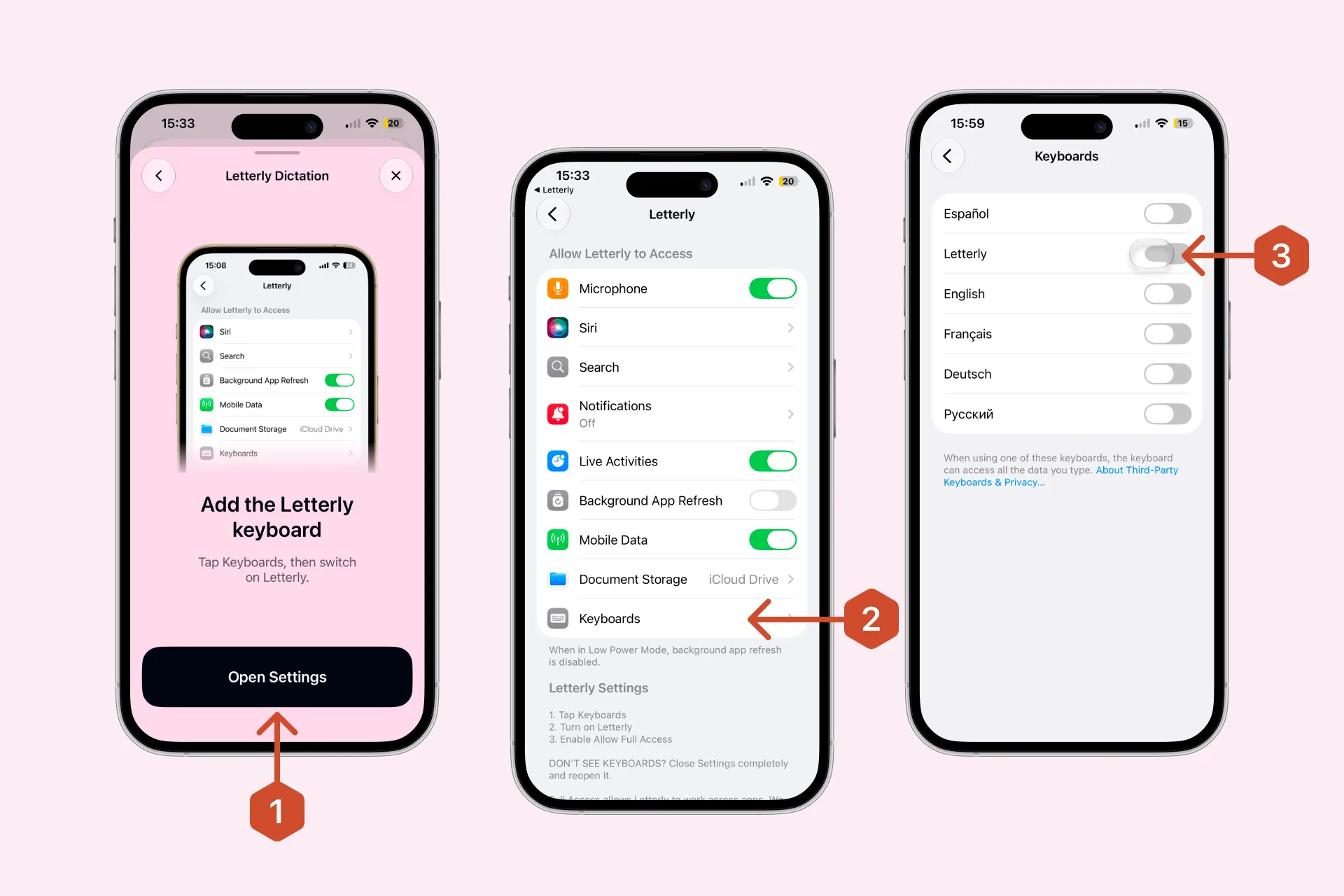 Add the Letterly Keyboard in iPhone settings