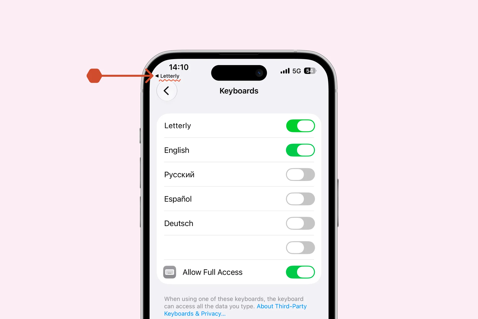 Tap Letterly in the top-left corner to return to the app