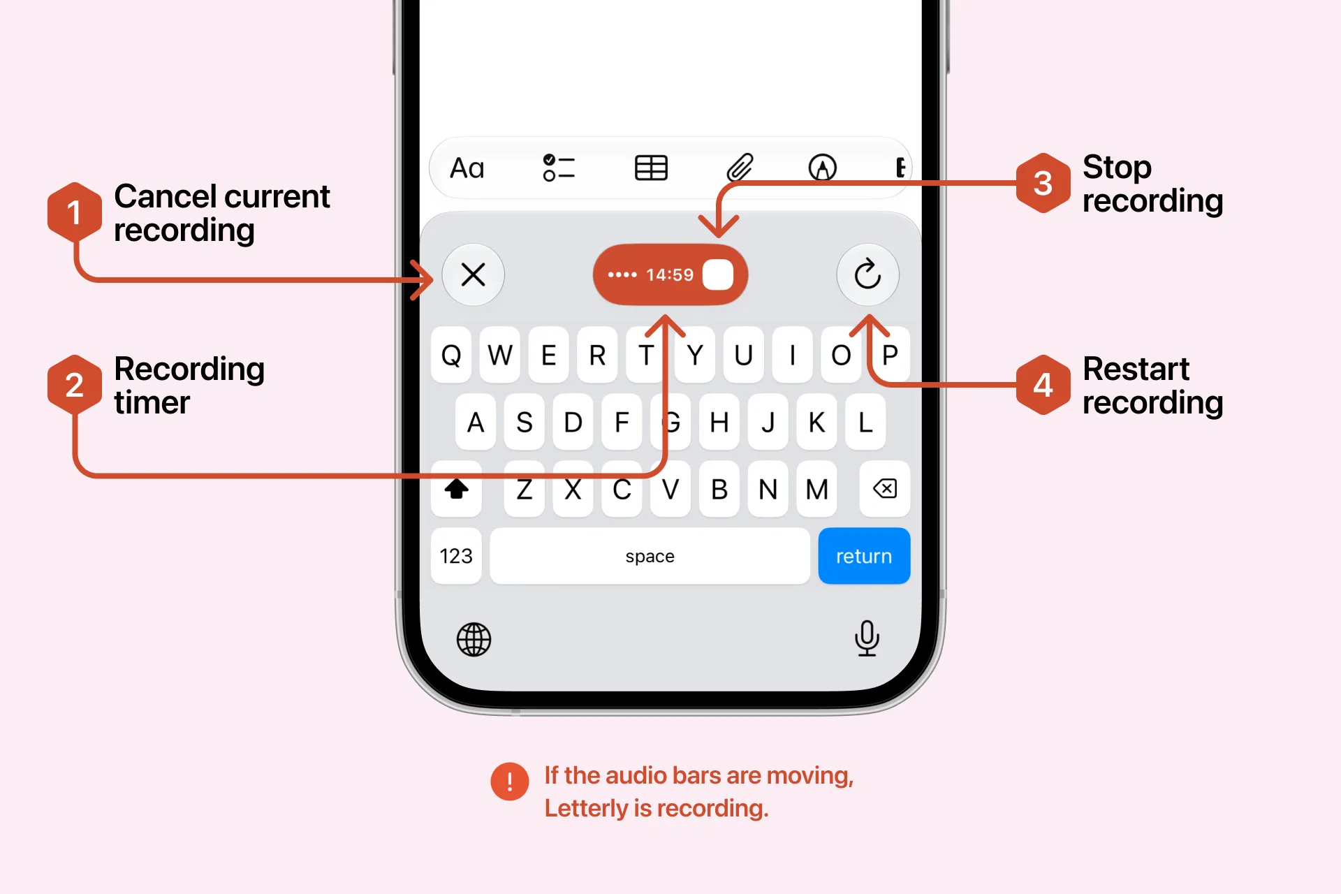 Recording controls on the Letterly Keyboard