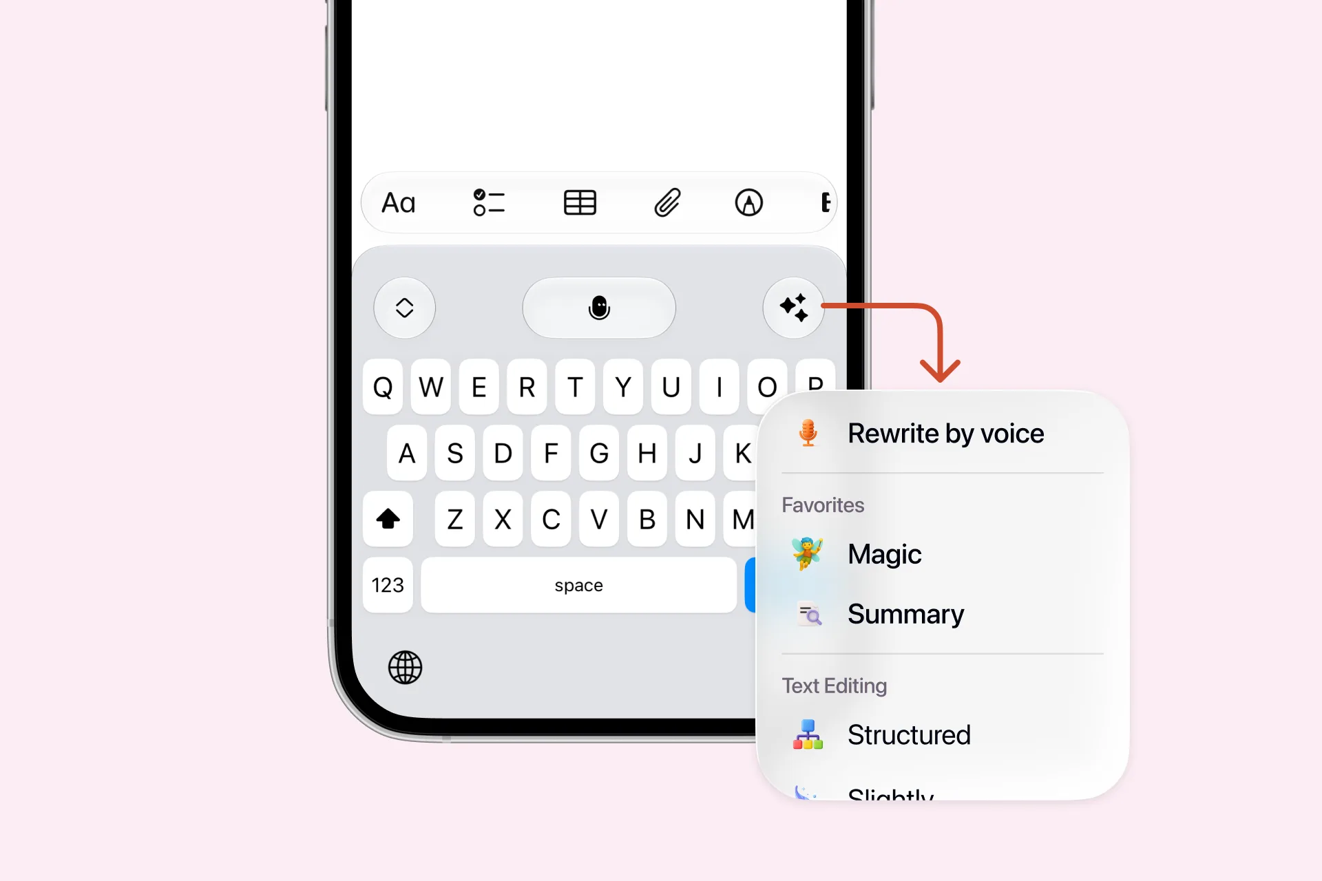 The rewrite options menu