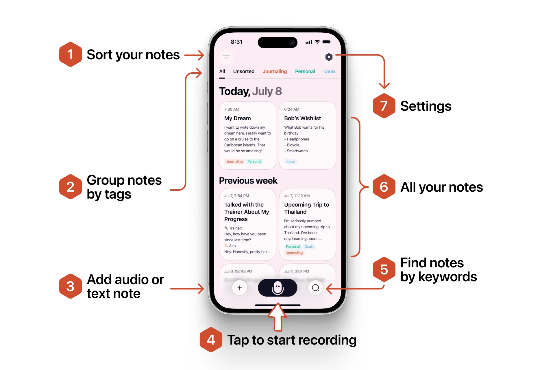 Notes screen